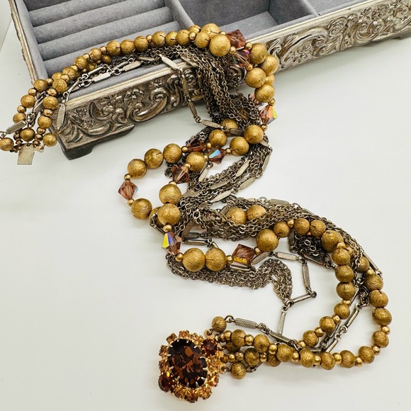 Rare Vintage Deco Topaz Rhinestone Runway Necklace - Picture 11 of 16